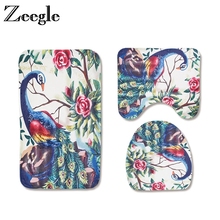 Zeegle 3Pcs/set Carpet Bathroom Bath Mat Peacock Printed Bathroom Mat Bath Rugs Non-slip Bathroom Floor Mats Toilet Lid Cover 2024 - buy cheap