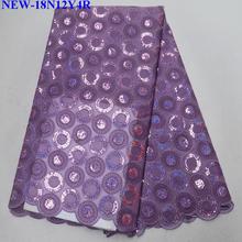 Tela de encaje de Organza bordada nigeriana de alta calidad de color púrpura más popular 2018 tela de encaje de red francesa con lentejuelas GWE-02 2024 - compra barato