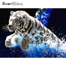 Алмазная 5D картина Evershine, полноразмерная вышивка квадратным тигром, вышивка крестиком, с животными, стразами, вышивка бисером 2024 - купить недорого