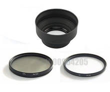 3 in 1 55mm 55 mm Rubber Lens Hood +UV Filter +P olarizer CPL Filter for  Canon Nikon Sony Alpha A200 A300 A350 A230 A330 A580 2024 - buy cheap