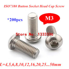 200pcs M3 ISO7380 Stainless Steel Screws Button Head Hex Socket Screw M3*5/6/8/10/12/16/18/20/25/30mm Round head mushroom bolts 2024 - buy cheap