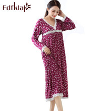 Plus size sexy sleepwear feminino nightwear noite vestido primavera verão longo algodão camisola de dormir vestidos de noite xxl fdfklak 2024 - compre barato