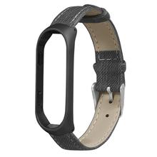 Pulseira esportiva #613, acessórios para relógio inteligente xiaomi mi band 4, capa de metal em denim, pulseira azul 2024 - compre barato