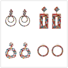women fashion brand colorful crystal statement drop earrings Pendientes party jewelry accessories ethnic simple za earrings 2019 2024 - buy cheap
