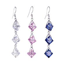 New Design Square Cubic Zirconia Drop Earrings Waterdrop Fringe Shiny Pink CZ Zircon Long Earrings Korean Style Wedding Jewelry 2024 - buy cheap