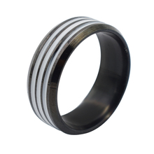 Anel de aço inoxidável com listras brancas, mais novo anel preto de metal clássico, largura de 8mm, alianças de casamento, joias de moda para noivado 2024 - compre barato