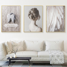 Scandinavia Wing Feather Girl Landscape Wall Art Canvas Painting Nordic Posters And Prints Wall Pictures For Living Room Decor 2024 - buy cheap