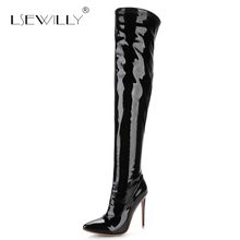 Lsewilly bota feminina de salto alto com zíper preto, vermelho e branco de 12cm, alta qualidade na coxa, bota sexy para outono e inverno, tamanhos 30-48 2024 - compre barato