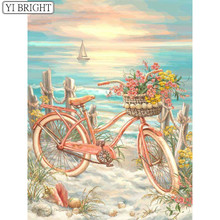 5D DIY Full Square Diamond Painting Cross Stitch Bicycle by the sea 3D Diamond Embroidery Rhinestone Mosaic Home Decoration 2024 - buy cheap