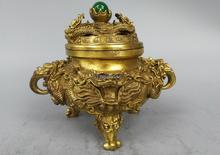 9'' Brass carved chinese folk believe philosophy Nine Dragon incense burner 2024 - buy cheap