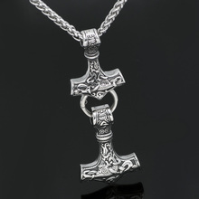 Men stainelss steel viking amulet 2 thor hammer Mjolnir pendant necklace -with gift bag 2024 - buy cheap