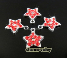 Free Shipping! 50PCS  Red Rhinestone Five-Pointed Star Hang Pendants Hang Tags Fit Key Rings, Necklaces 2024 - buy cheap