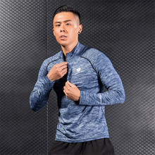 Chaqueta de gimnasio para hombre, camisa de Fitness para correr, cuello de pie, con cremallera, deportiva, de secado rápido, de manga larga, ropa deportiva 2024 - compra barato