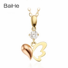 BAIHE-Colgante de oro rosa y amarillo de 18K para mujer, gargantilla de mariposa con diamante Natural redondo de 0,20 quilates, joyería fina, regalo de boda 2024 - compra barato