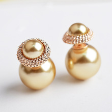USTAR Champagne simulated pearl stud earrings for women  gold color Earrings Fashion Jewelry Brincos Bijoux pendientes 2024 - buy cheap