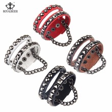 ROYALBEIER Multilayer Leather Rivet Stud Wrap Wristband Cuff Punk Crystal Rhinestone Bracelet Bangle Style Bracelets&Bangles 2024 - buy cheap
