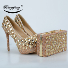 BaoYaFang-zapatos y bolsas de boda con tacón alto, zapatos de plataforma de tacón fino, a la moda, con bolsos a juego, cristal champán 2024 - compra barato