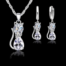 Women Jewellery Sets Genuine 925 Sterling Silver Cubic Zirconia Cat Cute Necklace Pendant+Leverback Earrings Hot Selling 2024 - buy cheap