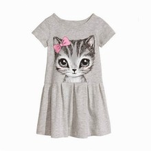 Vestido de meninas de 2, 3, 4, 5, 6, 7, 8 anos, verão, casual, roupa para crianças, gato, bebê, roupa infantil, robe 2024 - compre barato