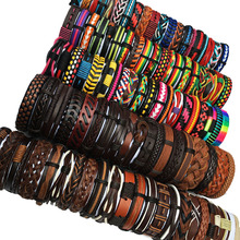 Conjunto de pulseiras de couro para homens e mulheres, conjunto de peças aleatórias, 50 peças, vários estilos de cores trançadas, peça para pulseira masculina e feminina, kp16 2024 - compre barato