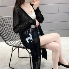 Summer Women Thin Cardigans Female Solid  Long Sleeve Long Shawl Office Lady Ice Silk Knitting Cardigan Sun Protection Clothing 2024 - buy cheap