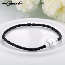 Cxwind Fashion Black Genuine Leather Bracelets European Charm Bead DIY Jewelry For Male Accessories Hand Cuff Bracelet Bijoux 2024 - buy cheap