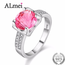 Uloveido anéis de casamento femininos com pedra preciosa, prata testada 925 rosa topázio de zircônia 40% fj001 2024 - compre barato