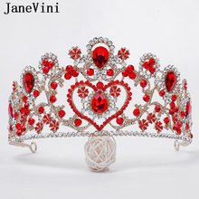 JaneVini lujo diamantes de imitación de boda coronas rojas y Tiaras cuentas nupcial corona de desfile para mujeres Retro europeo accesorios para el cabello 2024 - compra barato