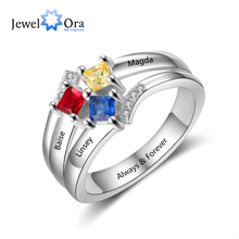 Personalized Name Ring with 3 Square Birthstones Real 925 Sterling Silver Rings for Women Custom Jewelry Gift(JewelOra RI103854) 2024 - buy cheap