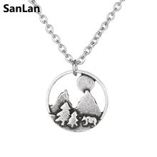SanLan Forest bear pendant pine tree sun in Mountain hiking necklace gift travel mountain jewelry Nature Outdoor 2024 - buy cheap