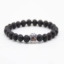 Pulseras de cuentas de piedra natural Lava negra para mujer diseño Vintage volcánico huella de perro gato encantos impresos pulsera con cordón joyas regalo 2024 - compra barato