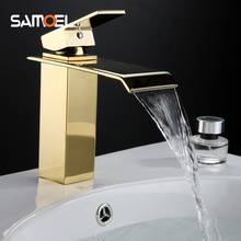 Gold Bathroom Faucets Square Waterfall Faucet Hot and Cold Device Faucet Polished Golden Bathroom Basin Sink Mixer Tap G1094 2024 - buy cheap