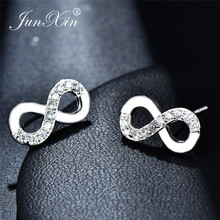 JUNXIN Female Male Letters Stud Earrings For Women White Gold Filled White Purple Blue Zircon Infinity Earring Studs CZ 2024 - buy cheap