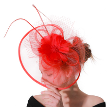 Red Mesh Derby Big Fascinator Hats Elegant Women Wedding Headband Headwear Fashion Fancy Fearher Flower Hair Accessories Mesh 2024 - buy cheap