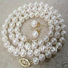Fashion style 8mm beautiful white simulated-pearl shell round beads diy necklace earring jewelry set making 18inch GE4023 2024 - buy cheap
