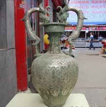 30" Chinese Dynasty Bronze Copper Silver-Gilt Two Gragon Handle Vase Pot Jar Jug 2024 - buy cheap