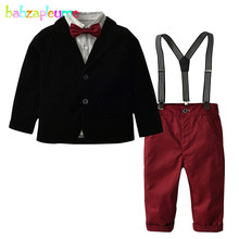 5Piece Spring Fall Children Clothes Kids Fashion Wear Gentlemen Suit Coat+T-shirt+Pants+Bow+Strap Baby Boys Clothing Sets BC1752 2024 - buy cheap