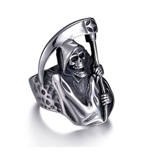 Size 8-15 Vintage Punk Style Grim Reaper Skull Ring Stainless Steel Never Fade Individuality Biker Ring For Men Gift Jewelry 2024 - buy cheap