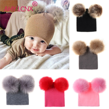 Gorro de punto de algodón con pompones para niños pequeños, gorro de invierno cálido, 2018 2024 - compra barato