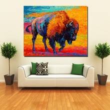 Best Selling Handmade Colorful Abstract Animals North American bull Oil Painting on Canvas Wall Decor Home Decoration Art 2024 - buy cheap