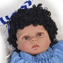 Black skin Reborn full silicone baby dolls 22"55cm real bebe gift reborn bonecas curly wig child gift toys dolls can bathe 2024 - buy cheap