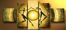 Hand-Painted Gold Sun Black Nude Women Dancing Wall Art Decor Landscape Oil Painting On Canvas 5pcs/set Picture For Living Room 2024 - buy cheap