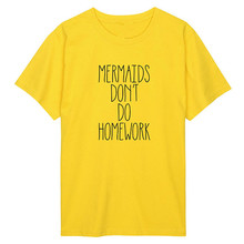 Mermaid camiseta sem lição de casa, camiseta feminina e masculina, camiseta de unicórnio com concha fofa, da moda, para meninos e meninas, camisetas casuais 2024 - compre barato