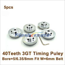 5pcs 40 Teeth GT3 Timing pulley Bore 5/6.35/8mm Fit 3GT Timing Belt W=6mm 3D Printer Parts 40Teeth 40T 3GT Timing Belt Pulley 2024 - buy cheap