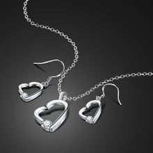 New sterling silver heart-shaped silver jewelry set female models solid silver clavicle necklace zircon inlaid pendant earrings 2024 - buy cheap