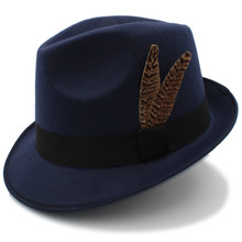 Chapéu tipo fedora, chapéu de lã vintage para mulheres, estilo gangster trilby, chapéu com penas da moda, igreja elegante, inverno e outono 2024 - compre barato