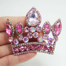 Красивая розовая Корона, свадебная подвеска, Хрустальная Брошь со стразами, булавка 2024 - купить недорого