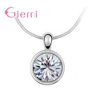 Simple Round Shape Austria Crystal Stone Necklace Wedding Ceremony for Women Jewellery 925 Sterling Silver Female Gifts 2024 - buy cheap