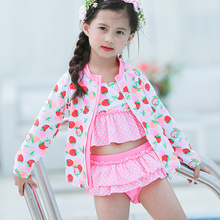 Toddlers Baby Girls 3 Pieces Swimsuits (Long Sleeve Sunproof Coat+Bikini Sets+Cap) Print Beach Sunblock Children Swimwear Girl 2024 - buy cheap