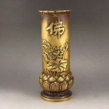 Chinese Bronze Lotus Leaf Flower Brush Pot Pencil Vase 2024 - buy cheap